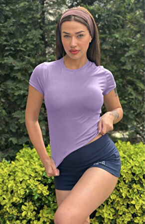 Maison La Femme Kadın Lila Fitted/vücuda Oturan Crop T-shirt