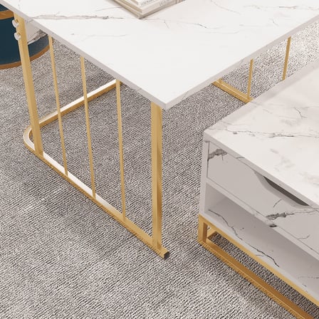 SHP7762 Modern Beyaz İkili Zigon Sehpa Metal Orta Sehpa