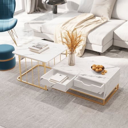 SHP7762 Modern Beyaz İkili Zigon Sehpa Metal Orta Sehpa