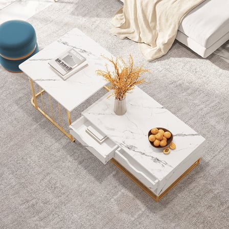 SHP7762 Modern Beyaz İkili Zigon Sehpa Metal Orta Sehpa