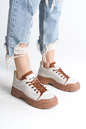 Jane Bağcıklı Ortopedik Taban Kadın Sneaker Spor Ayakkabı  Tt - Krem