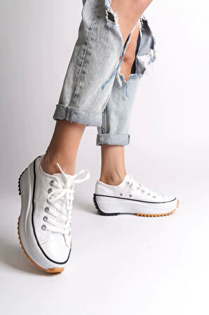Parıs Bağcıklı Ortopedik Taban Kadın Sneaker Spor Ayakkabı  Bt - Beyaz