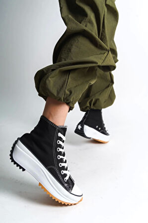 Roma Bağcıklı Ortopedik Taban Kadın Sneaker Spor Ayakkabı  Bt - Siyah