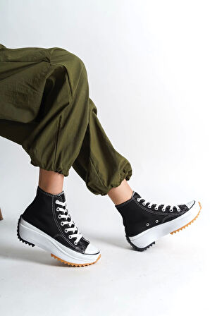Roma Bağcıklı Ortopedik Taban Kadın Sneaker Spor Ayakkabı  Bt - Siyah