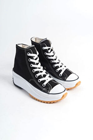 Roma Bağcıklı Ortopedik Taban Kadın Sneaker Spor Ayakkabı  Bt - Siyah