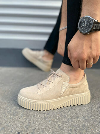 Tb502 Bold Bağcıklı Süet Erkek Günlük Sneaker Ayakkabı Skt - Krem