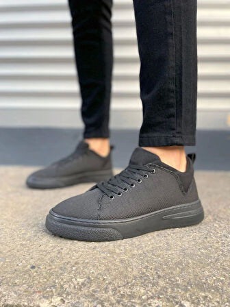 Tb204 Flex Bağcıklı Keten Kumaş Erkek Günlük Sneaker Ayakkabı Kst - Siyah