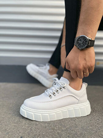Tb010 Cloud Bağcıklı Cilt Erkek Günlük Sneaker Ayakkabı Cbt - Beyaz