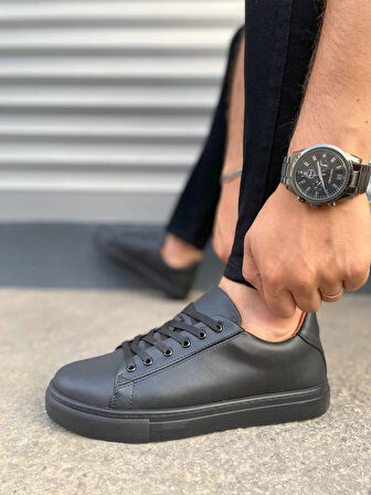 Tb122 Mode Bağcıklı Cilt Erkek Günlük Sneaker Ayakkabı Cst - Siyah