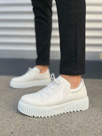 Tb502 Bold Bağcıklı Cilt Erkek Günlük Sneaker Ayakkabı Cbt - Beyaz