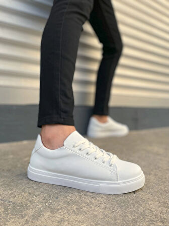 Tb122 Mode Bağcıklı Cilt Erkek Günlük Sneaker Ayakkabı Cbt - Beyaz