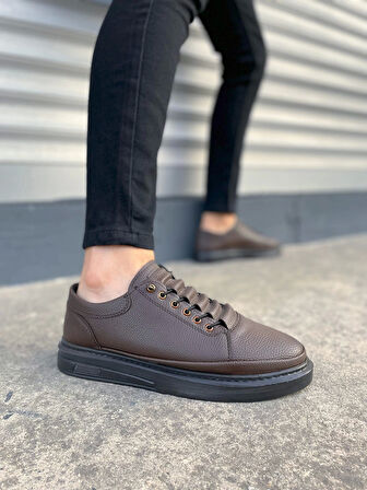 Tb0535 Prime Bağcıklı Cilt Erkek Günlük Sneaker Ayakkabı Cst - Kahverengi