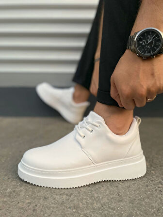 Tbx03 Luxor Bağcıklı Cilt Erkek Günlük Spor Klasik Ayakkabı Cbt - Beyaz