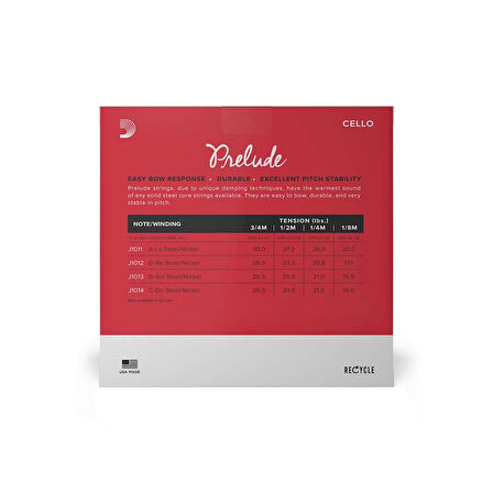 DADDARIO J101034 CELLO TEL SETİ, PRELUDE, 3/4, MEDIUM