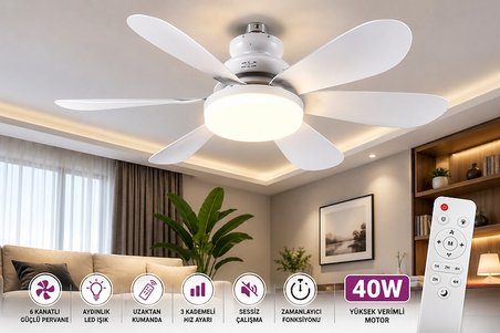 Ventus 40W Uzaktan Kumandalı Tavan Tipi Fan LED Aydınlatma