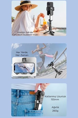 Yayıncı Ekipmanı Taşınabilir Stant Kurgu Destekçisi Q18 Siyah Gimbal Selfie Çubuğu