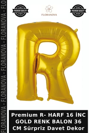 Premium R- HARF 16 İNC GOLD RENK BALON 36 CM Sürpriz Davet Dekor