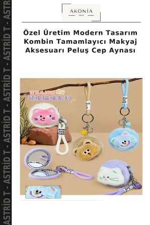 Özel Üretim Modern Tasarım Kombin Tamamlayıcı Makyaj Aksesuarı Peluş Cep Aynası