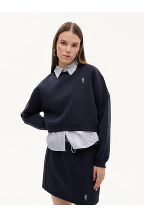 Çıkarılabilir Gömlek Yaka Detaylı Şardonlu Sweatshirt -Lacivert