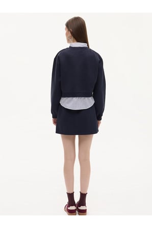 Çıkarılabilir Gömlek Yaka Detaylı Şardonlu Sweatshirt -Lacivert