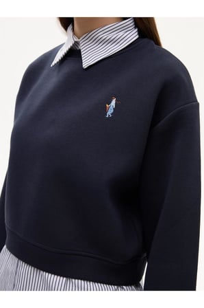 Çıkarılabilir Gömlek Yaka Detaylı Şardonlu Sweatshirt -Lacivert