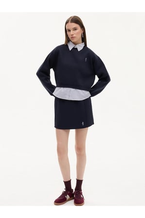 Çıkarılabilir Gömlek Yaka Detaylı Şardonlu Sweatshirt -Lacivert