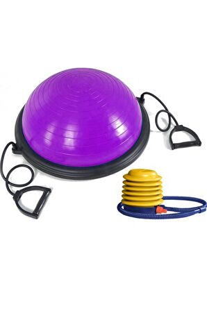 Bosu Topu Çekme Direnç Lastikli Bosu Ball Denge Egzeriz Ve Pilates Topu + Pompa Bosuball Mor