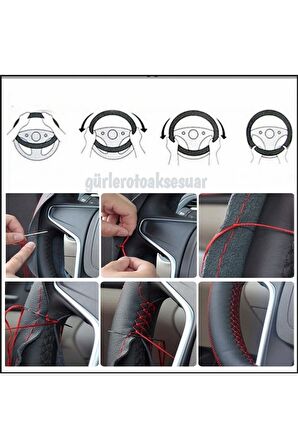 Opel Astra J Uyumlu Dikmeli Direksiyon Kılıfı Alkantara Karbon Kırmızı