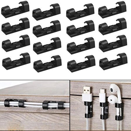 Microcase Yapışkanlı Kablo Sabitleyici Düzenleyici Çok Amaçlı Kablo Toparlayıcı Klips Set - SİYAH AL4552 16 Adet