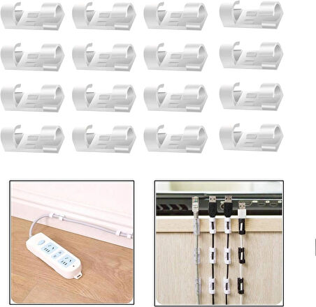 Microcase Yapışkanlı Kablo Sabitleyici Düzenleyici Çok Amaçlı Kablo Toparlayıcı Klips Set - BEYAZ AL4552 16 Adet