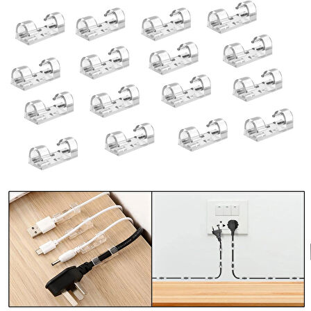 Microcase Yapışkanlı Kablo Sabitleyici Düzenleyici Çok Amaçlı Kablo Toparlayıcı Klips Set - ŞEFFAF AL4552 16 Adet