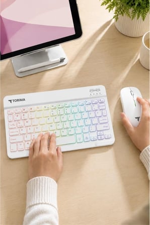 Delux Serisi Donanım İs Bilgisayar Faresi Kablosuz Klavye Mouse Seti TMK09 Beyaz