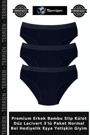 Premium Erkek Bambu Slip Külot Düz Lacivert 3'lü Paket Normal Bel Hediyelik Eşya Yetişkin Giyim