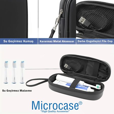 Microcase Şarjlı Diş Fırçaları için Askılıklı Seyahat Saklama Çantası Koruma Kabı Kutusu  AL5434 - siyah