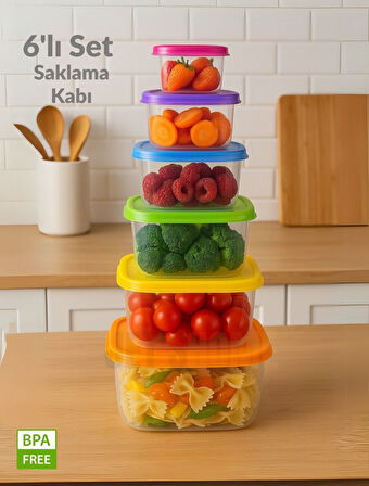6'lı Kare Erzak Gıda Saklama Seti BPA Free Saklama Kabı Yiyecek Saklama Seti