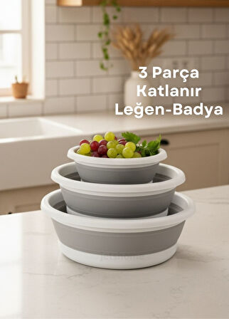 Katlanabilir 3’lü Leğen & Badya Seti – Akordiyon Tasarım, Çeyizlik ve Pratik Kullanım