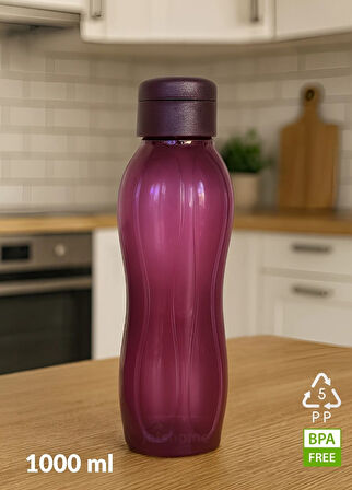 2’li PP-5 Su Şişesi Seti – 1000 ml Sızdırmaz Matara, BPA Free, Ev-İş-Spor İçin Siyah-Mürdüm