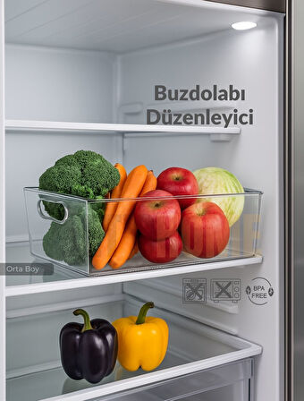 Buzdolabı İçi Düzenleyici Saklama Organizeri Bpa Free Düzenleyici Darbeye Dayanaklı 28X19X9 cm