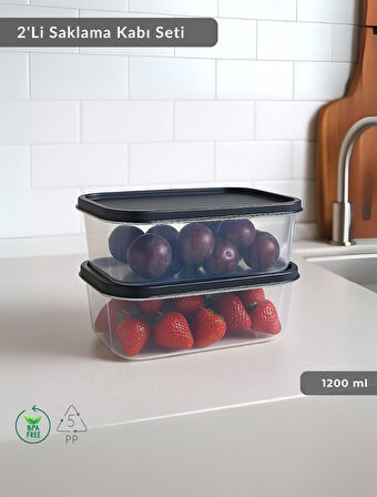 Dikdörtgen 2'Li Saklama Kabı Bpa Free Derin Dondurucu için Uygun Beslenme Kabı 1200 ml