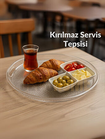 Sunum Tepsisi Kırılmaz Çay Tepsisi BPA Free Servis Tepsisi Şeffaf 39x39 cm