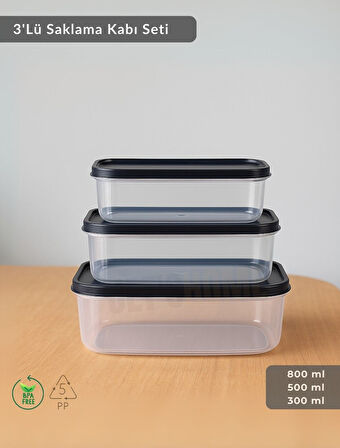 Dikdörtgen 3'Lü Saklama Kabı Bpa Free Derin Dondurucu için Uygun Beslenme Kabı 800-500-300 ml