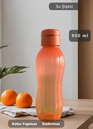 Su Şişesi Sızdırmaz Kapak Okul Matarası BPA Free Suluk Orta Boy Kokusuz Matara Turuncu 900 ml