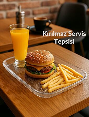 Sunum Tepsisi Kırılmaz Çay Tepsisi BPA Free Servis Tepsisi Şeffaf 30x44 cm