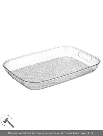 Sunum Tepsisi Kırılmaz Çay Tepsisi BPA Free Servis Tepsisi Şeffaf 30x44 cm
