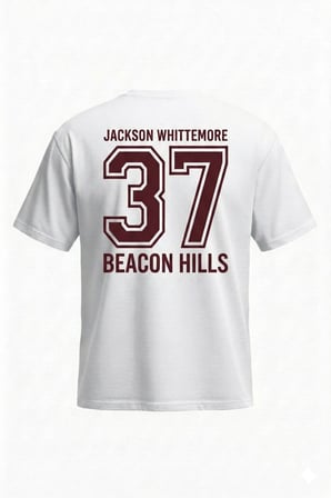 Teen Wolf Jackson T-Shirt - Beyaz Baskılı Oversize Bisiklet Yaka Kısa Kol Bol
