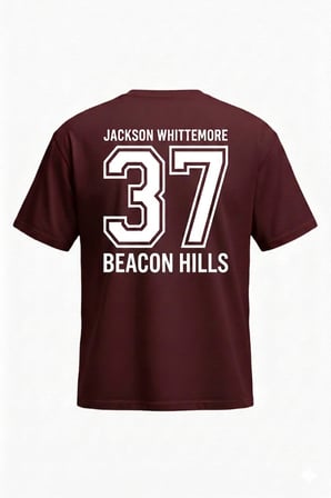 Teen Wolf Jackson T-Shirt - Bordo Baskılı Oversize Bisiklet Yaka Kısa Kol Bol