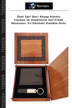 Özel Seri Deri Ahşap Kutulu Cüzdan ve Anahtarlık Set Erkek Aksesuarı Yıl Dönümü Kombin Ürün