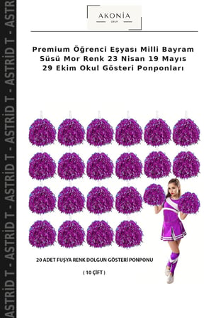 Premium Öğrenci Eşyası Milli Bayram Süsü Mor Renk 23 Nisan 19 Mayıs 29 Ekim Okul Gösteri Ponponları