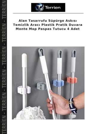 Alan Tasarrufu Süpürge Askısı Temizlik Aracı Plastik Pratik Duvara Monte Mop Paspas Tutucu 4 Adet
