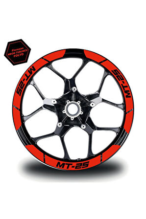 Neon Turuncu Yamaha MT-25 Geniş Jant Sticker Etiket Modeli